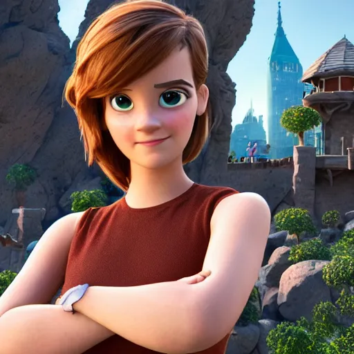 Image similar to A photo of an upcoming Pixar movie about emma watson, rendered in Unreal Engine, 8K concept art, detailed, cohesive, mixed media, volumetric lighting, ambient occlusion, 8K 3D, shot on Kodak Ektar, award winning photography