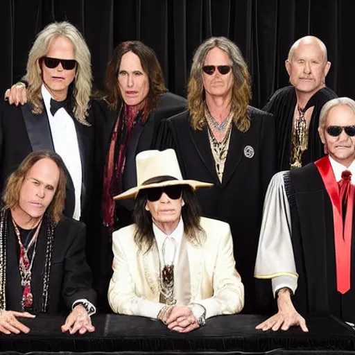 Prompt: The members of Aerosmith become Supreme Court justices