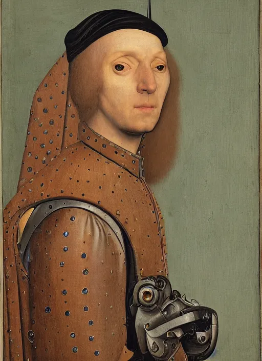 Image similar to a portrait of an augmented cyborg by Jan van Eyck