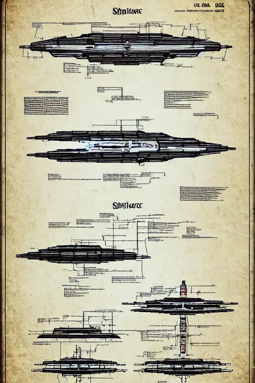 Prompt: battlestar galactica spaceship ultra - detailed, scientific schematics, blueprint, hyperdetailed vector technical documents, callouts, archviz, legend, patent registry