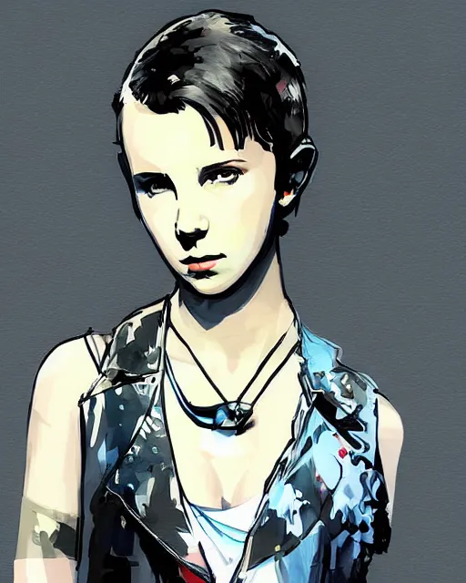 Image similar to digital art of millie bobby brown by yoji shinkawa