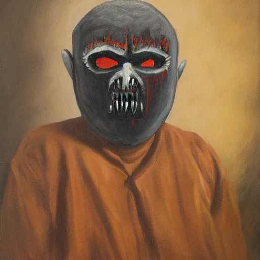 Prompt: painting of an old man wearing a scary mask