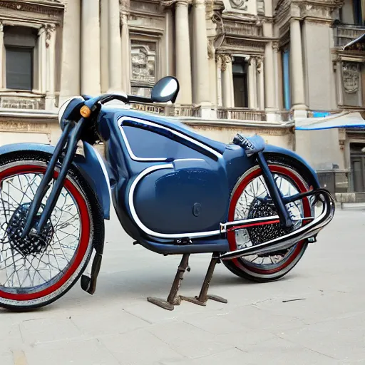 Image similar to fiat 5 0 0 motorcycle, a prototype demo at the hall of science