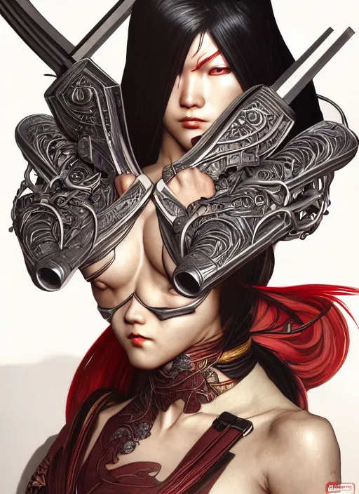 Image similar to studio portrait of ninja gaiden female, human structure, concept art, intricate detail, art and illustration by a. k. a limha lekan a. k. a maxx soul and tan zi and ayanamikodon and alphonse mucha and irakli nadar, global illumination