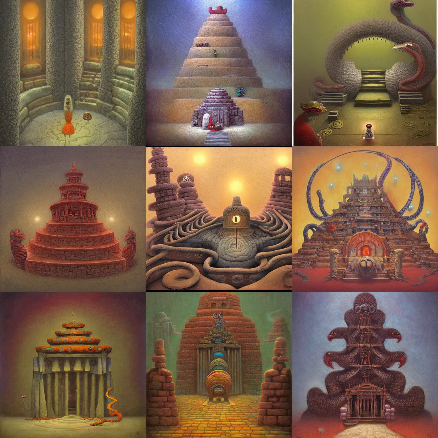 Prompt: temple of the snake by shaun tan