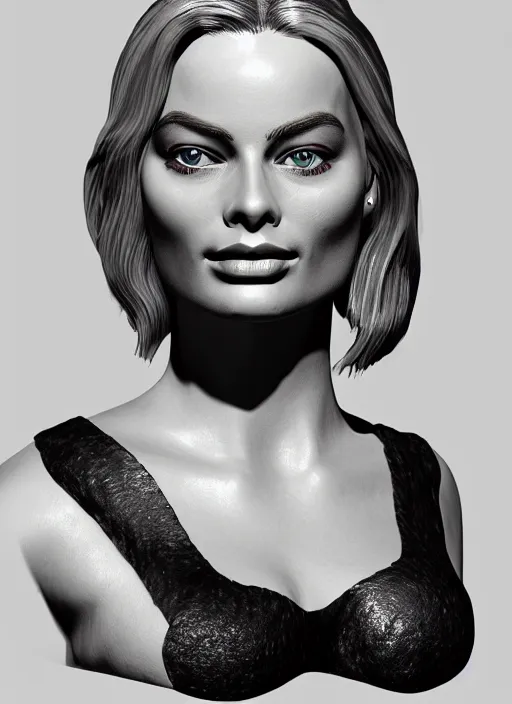 Prompt: Margot Robbie portrait, Z-Brush sculpt, intricate detail, matte cap