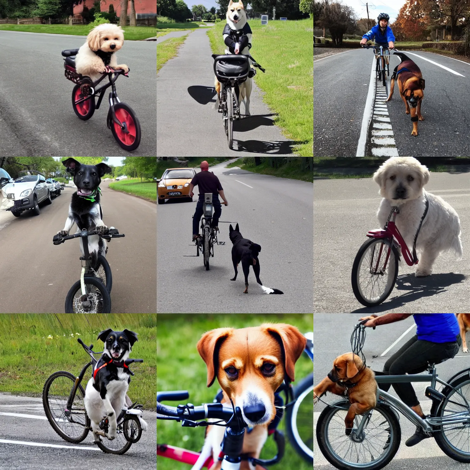 Prompt: a dog driving a bike