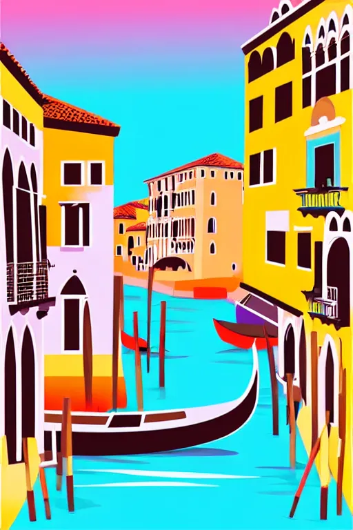 Image similar to minimalist boho style art of colorful venice at sunrise, illustration, vector art