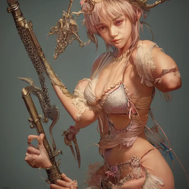 Image similar to studio portrait of neutral good colorful female cleric bard healer as absurdly beautiful, elegant, young sensual swimsuit model, ultrafine hyperrealistic detailed face illustration by kim jung gi, irakli nadar, intricate linework, sharp focus, bright colors, matte, octopath traveler, final fantasy, unreal engine highly rendered, global illumination, radiant light, intricate environment