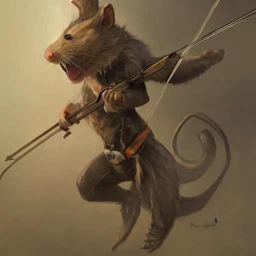 Image similar to rat with a crossbow by Stanley Artgerm Lau, WLOP, Rossdraws, James Jean, Andrei Riabovitchev, Marc Simonetti, tranding on artstation