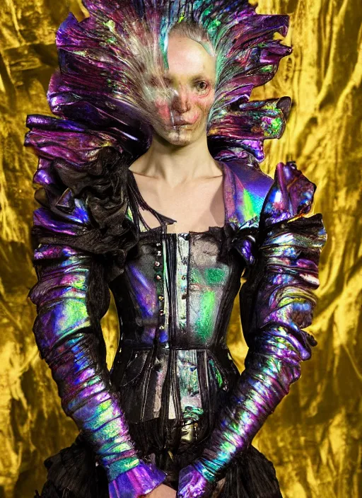 Image similar to a woman with iridescent skin, pirate clothes by van herpen, iris