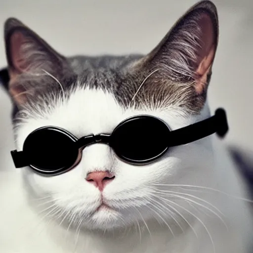 Image similar to stylish white cat wearing black goggles