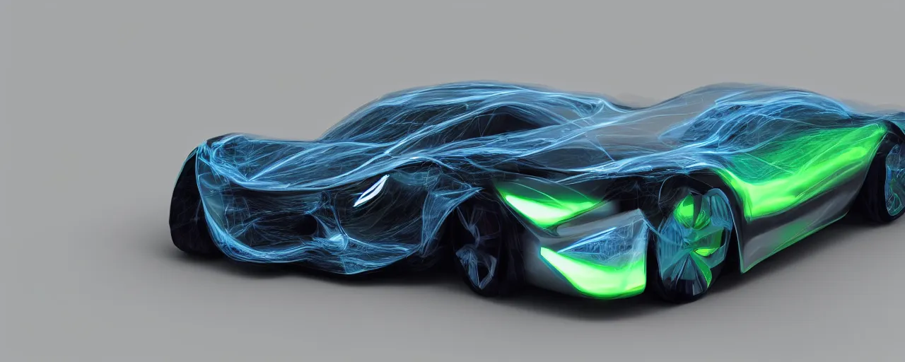Prompt: concept car, digital art, 3d render, fast, motion blur, neon