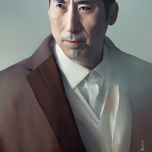 Prompt: hyper realistic, portrait of japanese : : 2 michael scott, epicanthal fold, painted by greg rutkowski