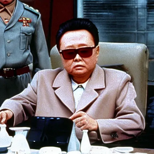 Image similar to A movie still of Kim Jong Il in Back to the Future