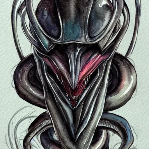 Prompt: “watercolor of xenomorph in the style of HR Giger”