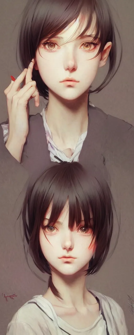 Image similar to a beautiful youth teenage depressed ocd psychotic popular girl in school struggling with morbid thoughts realized, angry eyes, soft skin, magnificent art by ilya kuvshinov, claude monet, range murata, artgerm, norman rockwell, highly detailed intricately sharp focus, bedroom eyes trending on pinterest, tiktok 4 k uhd image