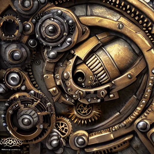 Image similar to A steampunk ornate styracosaur made of engraved full plate armor and gears, Macro shot by Justin Gerard, unreal engine, physically based rendering