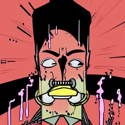 Prompt: heavy liquid drips down my throat, sci - fi post punk cartoon