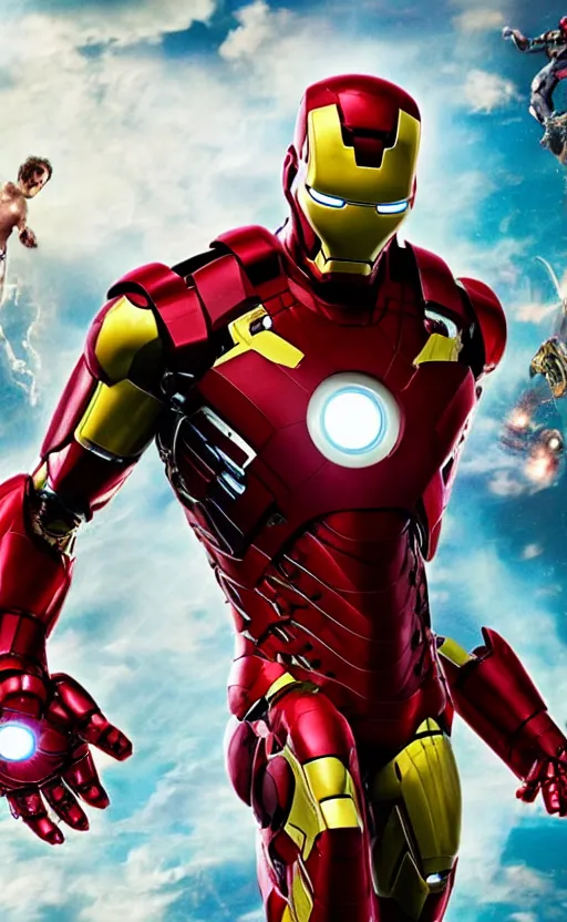 Image similar to jim carrey as iron man, marvel cinematic universe, making out, photo, highly detailed, cinematic still
