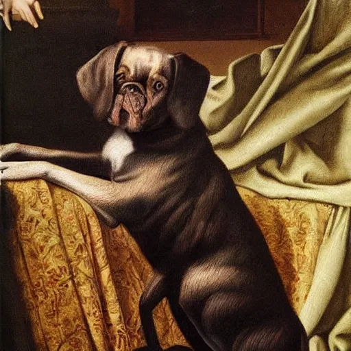 Image similar to A confused dog attempts to program unsuccessfully | renaissance | oil painting | highly detailed | emotional