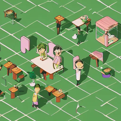 Image similar to cannabis cafe detailed cute characters, isometric fun style rendered, by ren hang