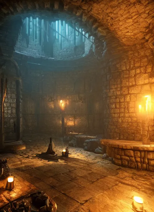 Prompt: dungeon jail bars, ultra detailed fantasy, elden ring, realistic, dnd, rpg, lotr game design fanart by concept art, behance hd, artstation, deviantart, global illumination radiating a glowing aura global illumination ray tracing hdr render in unreal engine 5