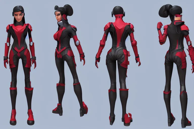 prompthunt: 3d model tpose turnaround of female sci fi character