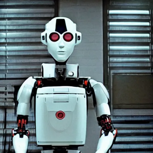 Image similar to movie still of eminem robot, cinematic composition, cinematic light, criterion collection, by edgar wright