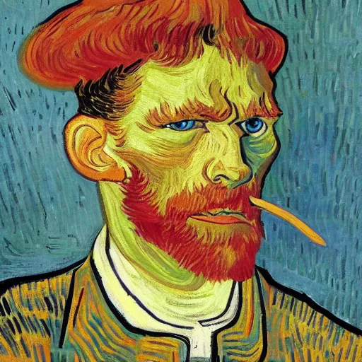 Image similar to fry with a sword, painting, artwork by van gogh