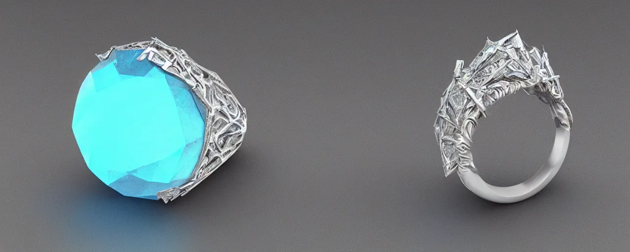 Image similar to simple silver magic crystal ring, ice, blue, gold, smooth, crystal, engravings, diamonds, product design, jewelry, colorful, art by gerald brom, greg rutkowski and artgerm, photo realism, unreal engine, c 4 d