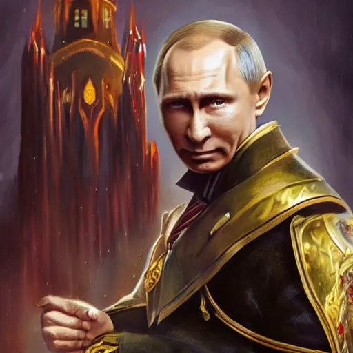 Prompt: a fully pictured magic the gathering card, depicting vladimir putin as a wizzard, 8 k