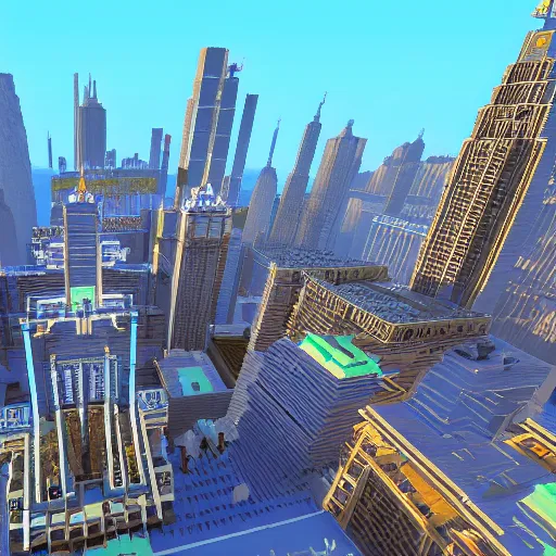 Image similar to a capital city made of voxels. unreal engine