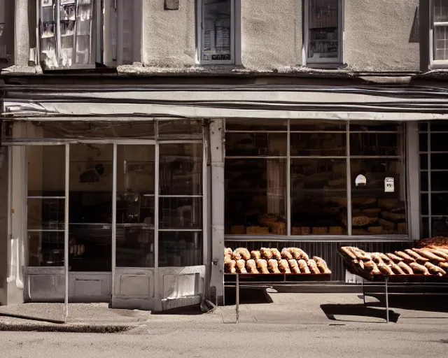 Prompt: bakery shop, dappled light