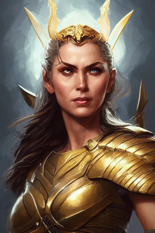 Image similar to amazon valkyrie athena, d & d, fantasy, portrait, highly detailed, headshot, digital painting, trending on artstation, concept art, sharp focus, illustration, art by artgerm and greg rutkowski and magali villeneuve