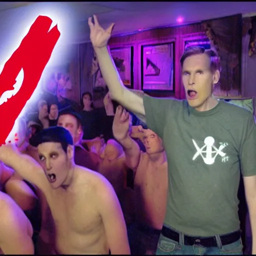 Prompt: jerma 9 8 5 leading a satanic cult