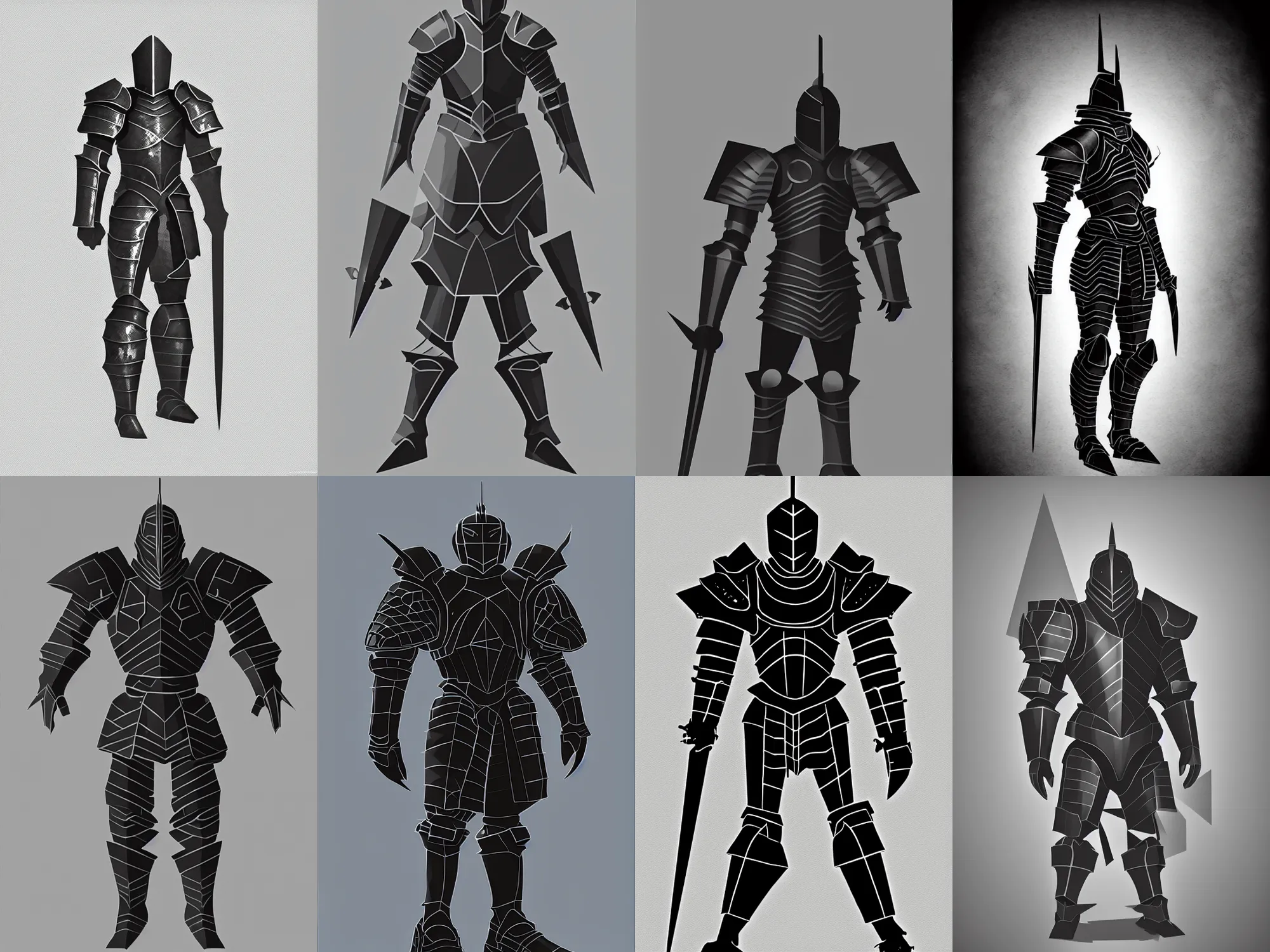 Prompt: armored knight, geometric silhouette, fantasy concept art