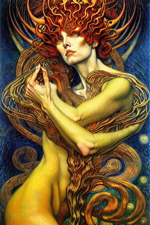 Image similar to Divine Chaos Engine by Karol Bak, Jean Delville, William Blake, Gustav Klimt, and Vincent Van Gogh, symbolist, visionary