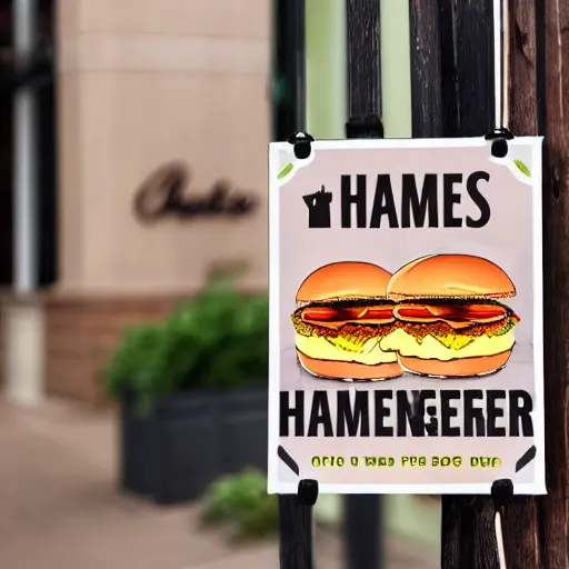 Image similar to photo of a sign outside of a restaurant with the text We Sell Hamburgers