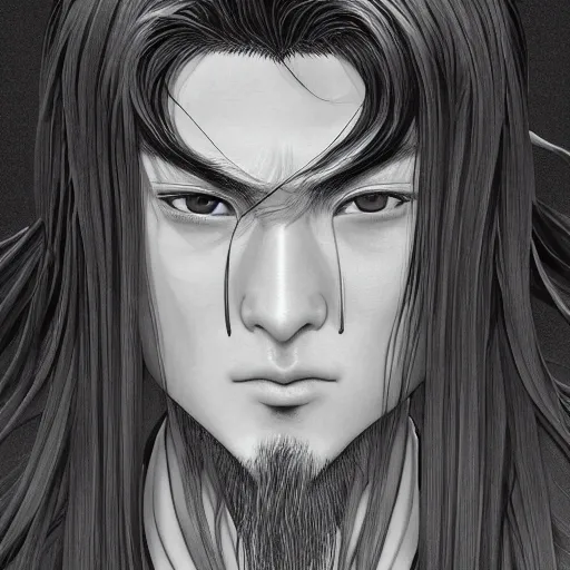 Image similar to an immortal xianxia cultivator with long black hair as an absurdly handsome, elegant, young anime man, ultrafine hyperrealistic detailed face illustration by kim jung gi, irakli nadar, intricate linework, sharp focus, bright colors, matte, final fantasy, unreal engine highly rendered, global illumination, radiant light, intricate environment