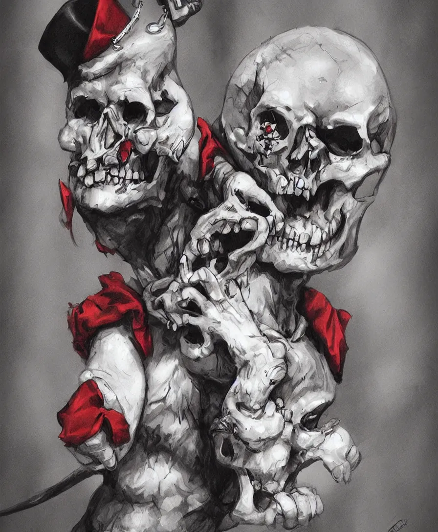 Prompt: skull clown, circus, artstation, concept art, illustration, by Alfredo Rodriguez