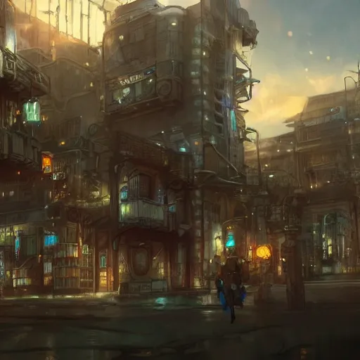 Image similar to screenshot from an anime, hd, artstation, sci-fi, anime in a steampunk city