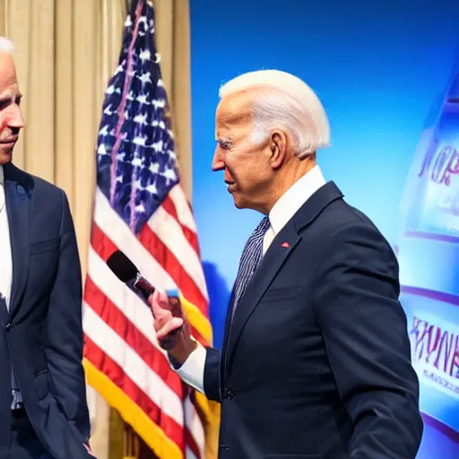 Image similar to nathan fieldier telling joe biden on how to run the country on a podcast show