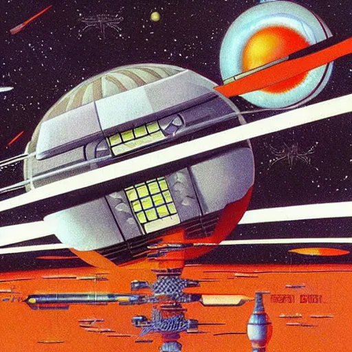 Prompt: a bauhaus spacecraft. concept art by dan o'bannon, 1 9 8 4