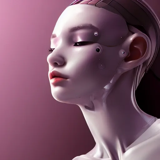 Image similar to beautiful image of a android robot girl with glossy skin created by kuroyu, artstation, high quality, highly detailed