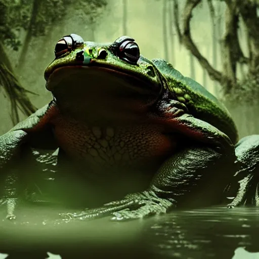 Prompt: giant frog beast in swamp, by greg rutkowski, digital art, magic the gathering, 4 k, matte painting