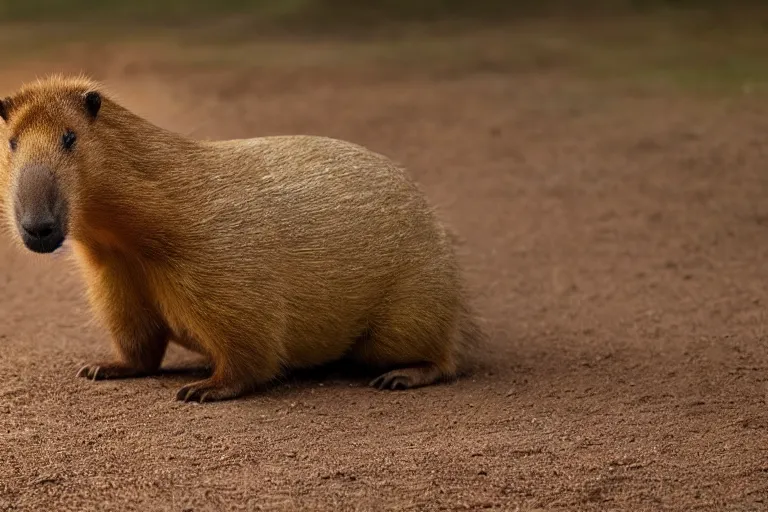 Prompt: a goldendoodle capybara!!! hybrid! hyper realistic!! realistic lighting!! wildlife photographer of the year!!! bold natural colors, national geographic, hd, wide angle, 8 k
