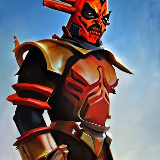 Image similar to greg manchess portrait painting of armored darth maul as overwatch character, medium shot, asymmetrical, profile picture, organic painting, sunny day, matte painting, bold shapes, hard edges, street art, trending on artstation, by huang guangjian and gil elvgren and sachin teng