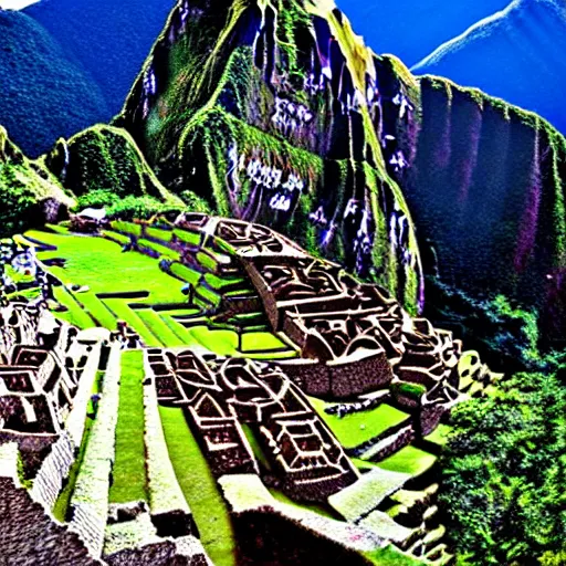 Prompt: Machu Picchu attacked by a giant monster with tentacles, Lovercraft