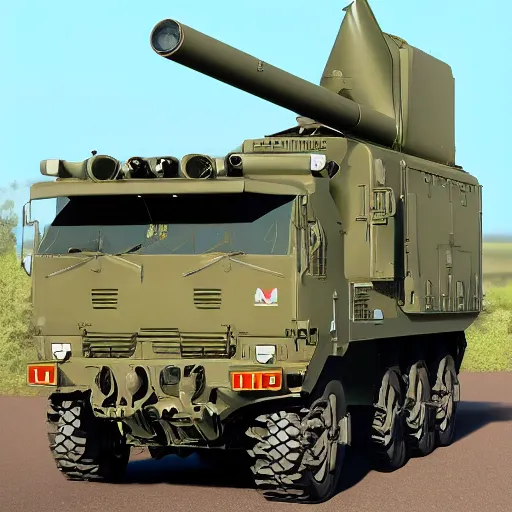 Image similar to m 1 4 2 high mobility artillery rocket system ( himars ), himars artstation, symmetry